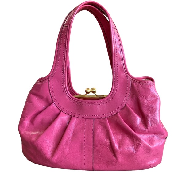 (1405) COACH PURSE ERGO PLEADED PATENT LEATHER HANDBAG FUCHSIA - Picture 7 of 16